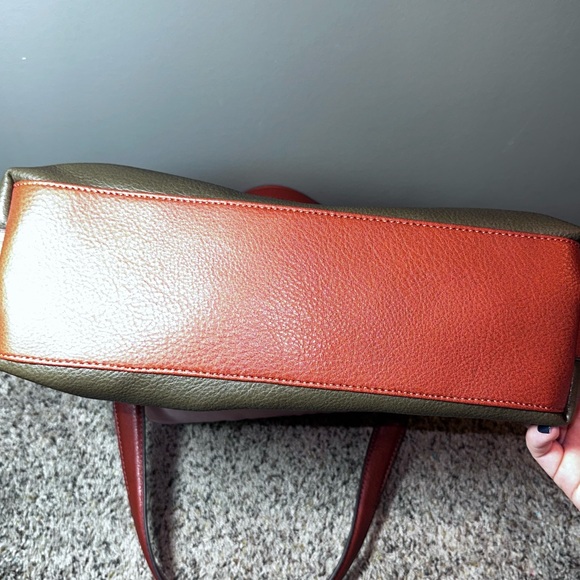 Jones New York Signature Olive Green Satchel Shoulder Bag Brown Trim - Picture 8 of 13